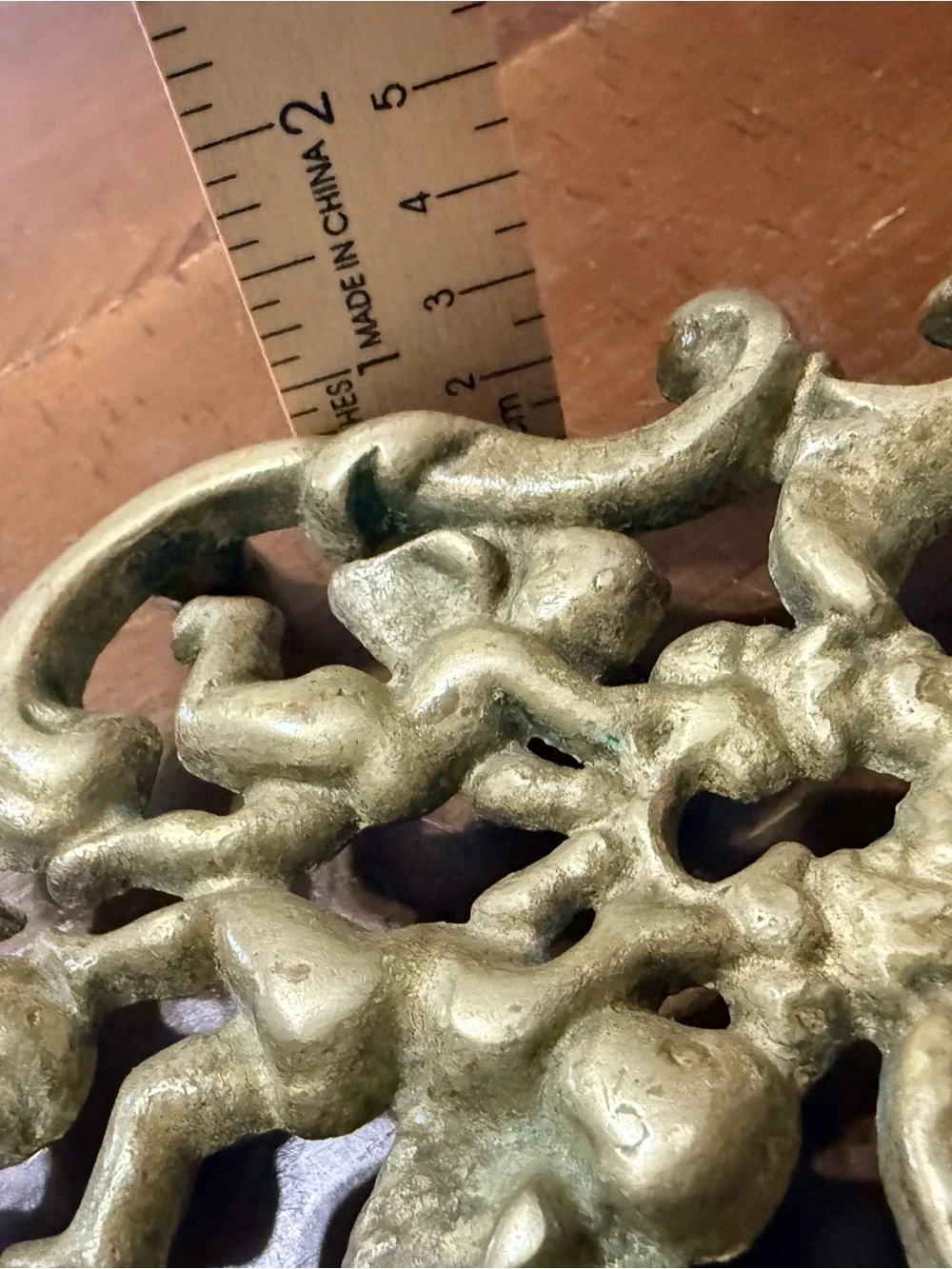 Wilton Vintage Brass Cherub Angel Trivet Footed Metal~ Original Patina